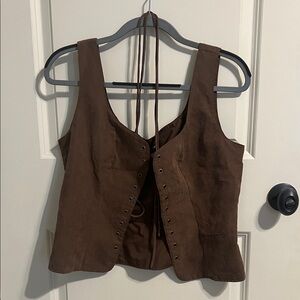 Elegant Brown Lace-Up Vest
